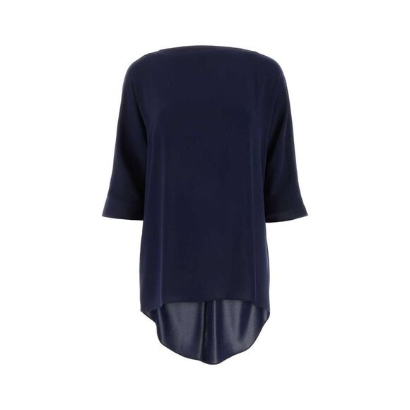 MAX MARA Silk Blend Boat Neck Top Women BLUE T-Shirts & Tops
